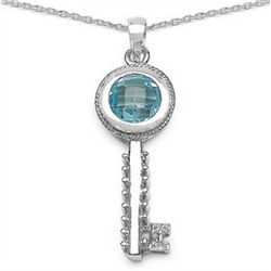 BLUE TOPAZ & DIAMOND STERLING PENDANT