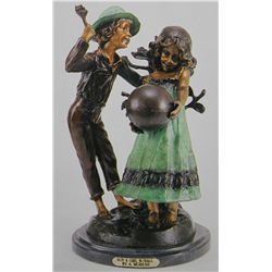 "BOY & GIRL WITH BALL" BRONZE SCULPTURE - A. MOREAU