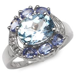 4.00 CARAT GENUINE BLUE TOPAZ & TANZANITE .925 STERLING SILVER RING