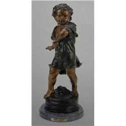 "PEBBLE THROWER" BRONZE SCULPTURE - A.  MOREAU
