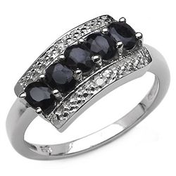1.00 CARAT GENUINE SAPPHIRE & WHITE DIAMOND .925 STERLING SILVER RING