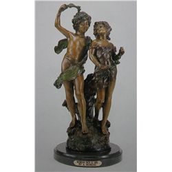 "YOUNG LOVERS" BRONZE SCULPTURE - A.  MOREAU