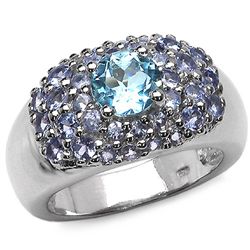 1.20 CARAT GENUINE BLUE TOPAZ & TANZANITE .925 STERLING SILVER RING
