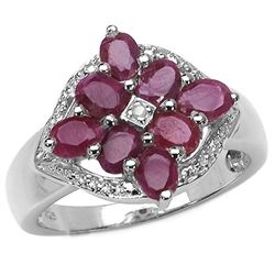 1.60 CARAT GENUINE RUBY & WHITE DIAMOND .925 STERLING SILVER RING