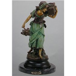 "WOMAN WITH ROOSTER" BRONZE SCULPTURE - A. MOREAU