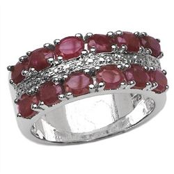 3.00 CARAT GENUINE RUBY & WHITE DIAMOND .925 STERLING SILVER RING