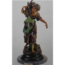 "WOMAN WITH WOOD" BRONZE SCULPTURE - A. MOREAU