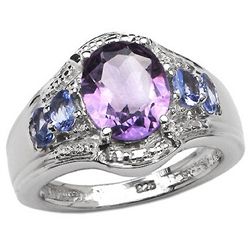 3.18 CARAT GENUINE AMETHYST & TANZANITE .925 STERLING SILVER RING