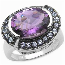 4.00 CARAT GENUINE AMETHYST & TANZANITE .925 STERLING SILVER RING
