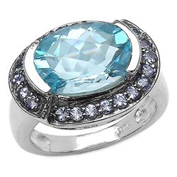 5.50 CARAT GENUINE BLUE TOPAZ & TANZANITE .925 STERLING SILVER RING