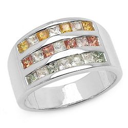 1.80 CARAT GENUINE MULTI SAPPHIRE .925 STERLING SILVER RING