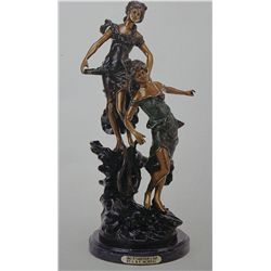 "GIRLS WITH TAMBOURINE & HARP" BRONZE SCULPTURE - A.  MOREAU