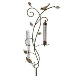 BIRD RAIN GAUGE & THERMOMETER GARDEN STAKE