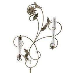 BUTTERFLY RAIN GAUGE & THERMOMETER GARDEN STAKE