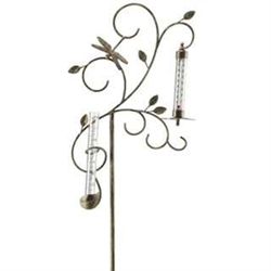DRAGONFLY RAIN GAUGE & THERMOMETER GARDEN STAKE