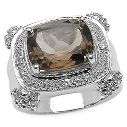 4.60 CARAT GENUINE SMOKY & WHITE TOPAZ .925 STERLING SILVER RING
