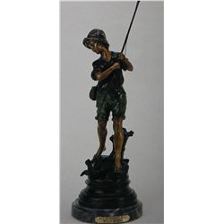 "BOY WITH FISHING POLE" BRONZE SCULPTURE - A.  MOREAU
