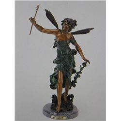 "GIRL WITH ROSE" BRONZE SCULPTURE - A.  MOREAU