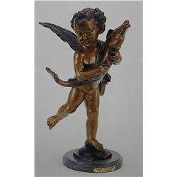 "ANGEL WITH DOLPHIN" BRONZE SCULPTURE - A. MOREAU