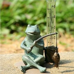 FROG FISHERMAN RAIN GAUGE