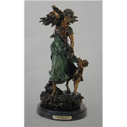 "WOOD WOMAN WITH CHILD" BRONZE SCULPTURE - A. MOREAU