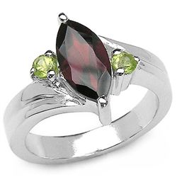 1.60 CARAT GENUINE GARNET & PERIDOT .925 STERLING SILVER RING