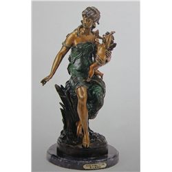 "SEATED WOMAN WITH CUPID" BRONZE SCULPTURE - A. MOREAU