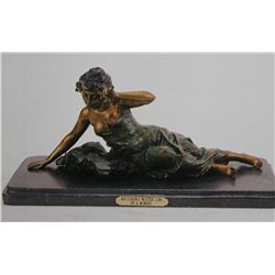 "RECLINING WATER GIRL" BRONZE SCULPTURE - A. MOREAU