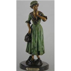 "GIRL HOLDING PURSE" BRONZE SCULPTURE - A. MOREAU