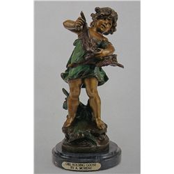 "GIRL HOLDING GOOSE" BRONZE SCULPTURE - A.  MOREAU