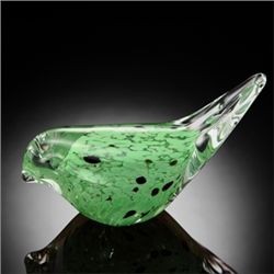 HAND CRAFTED GREEN ART GLASS BIRD