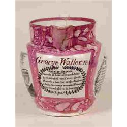 A Victorian Pink Lustre Jug, inscribed "George Waller 1845", (hairline crack), 19 cm  See illustr...