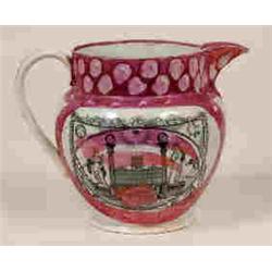 A Similar Victorian Pink Lustre Jug, (hairline crack), 19 cm  See illustration £150-180...