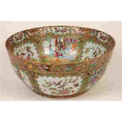 A Large 19th Century Cantonese Punch Bowl, decorated all over in  typical enamel colours figures,...