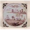 Image 1 : An 18th Century Tile, decorated in puce boats, and six other similar tiles See illustration (part...