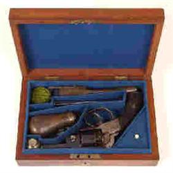 A 19th Century Double Action Five Shot Percussion Revolver, by W.  Needler, Hull, engine turned g...