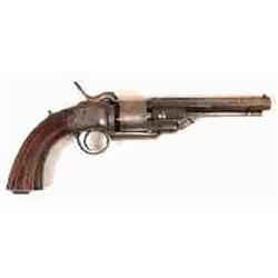 A 19th Century Single Action Six Shot Pistol, with fluted wooden grip, engraved stock, and plain...