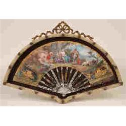A 19th Century French Fan, painted a classical scene with Diana cherubs, and other figures, in a...