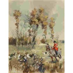 Paul Lamotte, a huntsman and hounds, gouache, signed, 31 x 24 cm  See  illustration £30-50...