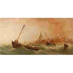 Alfred Herbert, fishing boats in rough seas, watercolour, signed and dated '39, 44 x 83 cm see il...