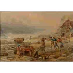 Edward Duncan, bringing the boat in, watercolour, signed, 38 x 52 cm   See illustration inside ba...