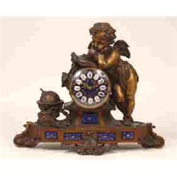 A French Late 19th Century Mantle Clock, the movement striking on a bell, the case applied a cher...