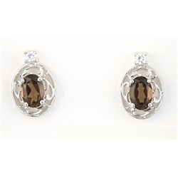 STERLING SILVER SMOKY TOPAZ OVAL FILIGREE EARRINGS