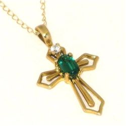 CREATED EMERALD 10K CROSS PENDANT