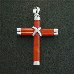 RED JADE STERLING CROSS PENDANT