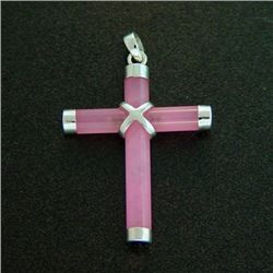 PINK JADE STERLING CROSS PENDANT