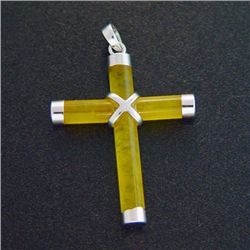 YELLOW JADE STERLING CROSS PENDANT