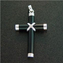 BLACK ONYX STERLING CROSS PENDANT