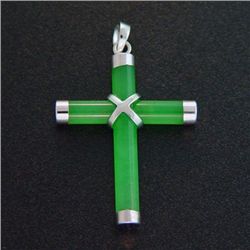 GREEN JADE STERLING CROSS PENDANT