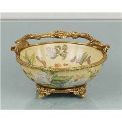 FINE PORCELAIN & BRASS HANDLED BOWL